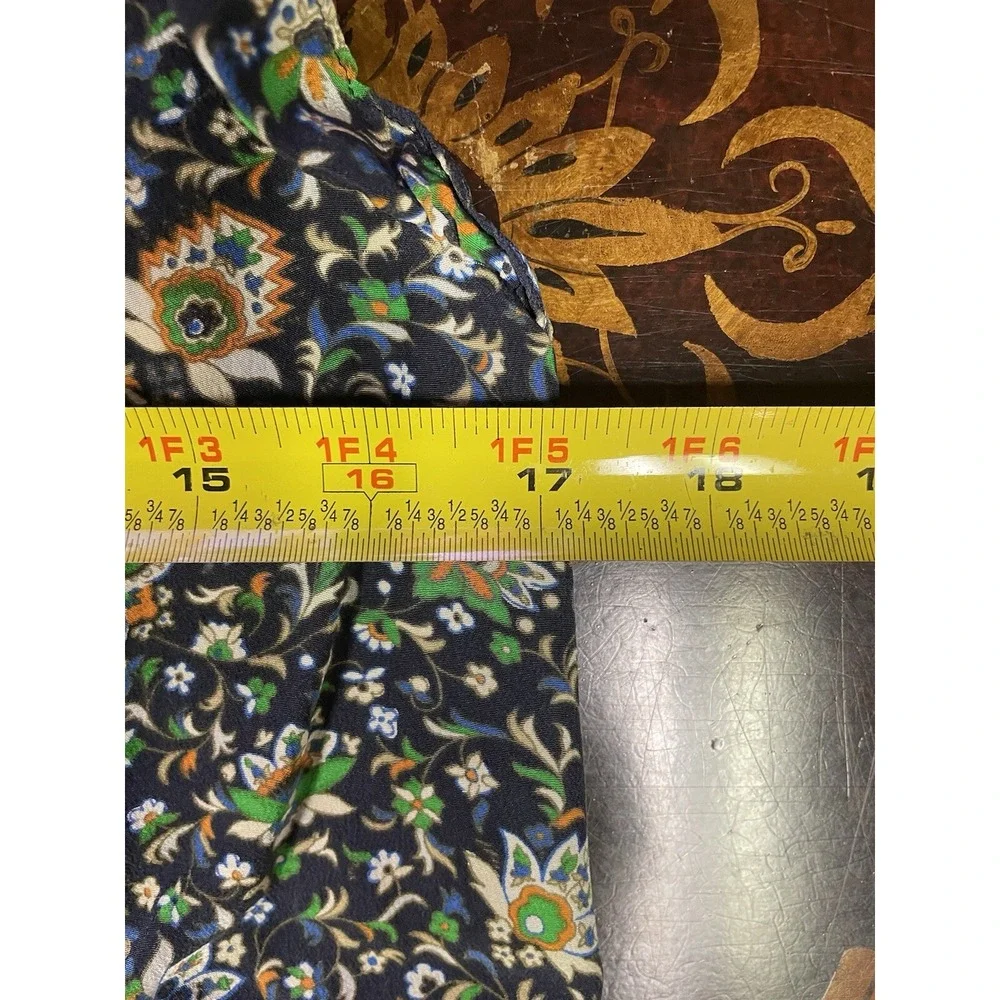 Tory Burch Silk Navy Floral Flutter Cap Sleeve Top Prairie Peasant Preppy Y2K 0